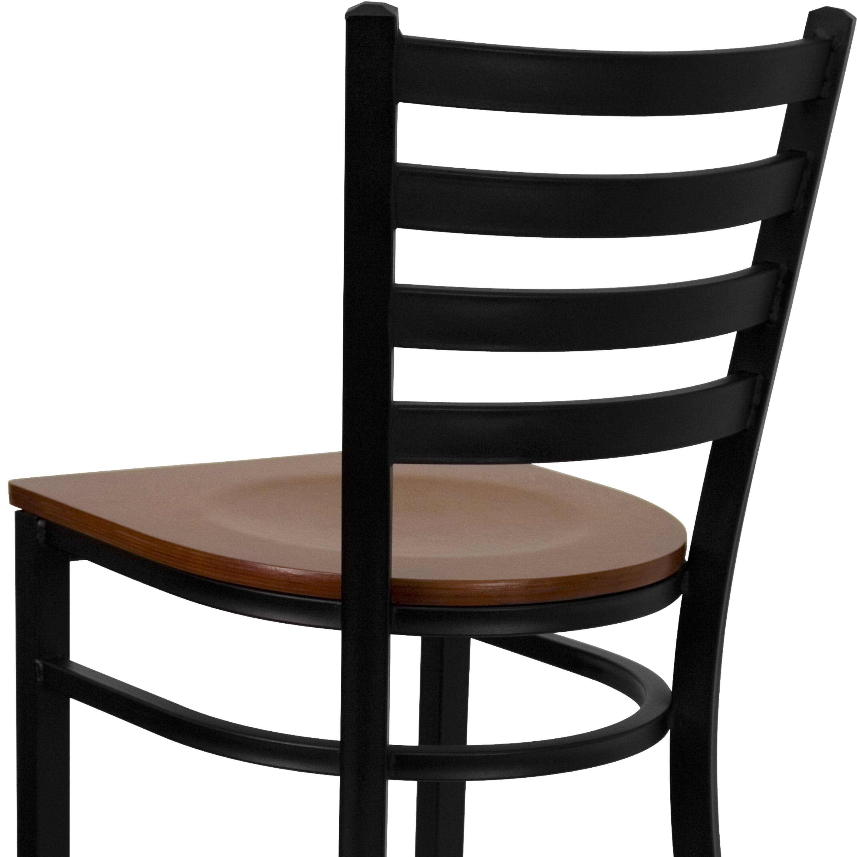 Alt View 9. Emma + Oliver - Ladder Back Metal Restaurant Dining Barstool - Cherry Wood Seat/Black Metal Frame.