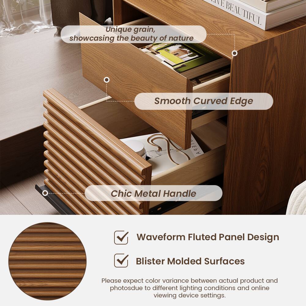 Unique grain, showcasing the beauty of nature  
Smooth Curved Edge  
Chic Metal Handle  
Waveform Fluted Panel Design  
Blister Molded Surfaces  

Please expect color variance between actual product and photos due to different lighting conditions and online viewing device settings.