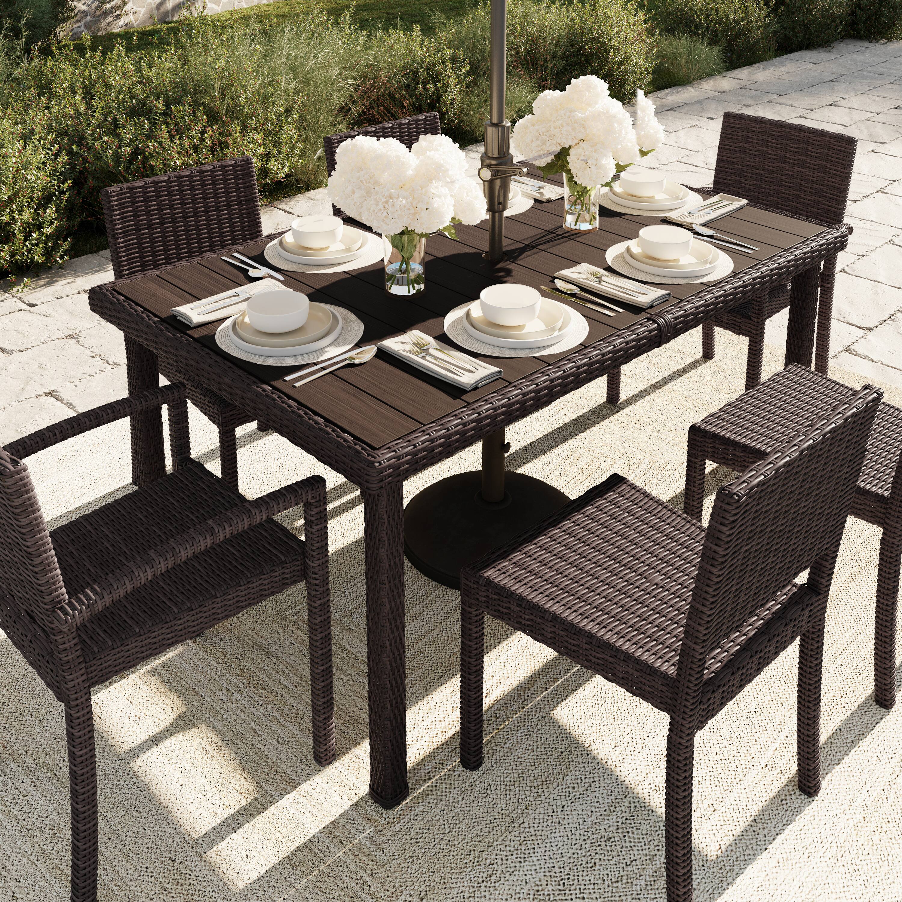 Alt View 4. Martha Stewart - Bedford 62" Outdoor Rattan Wicker Patio Table with Engineered Wood Top - Brown.