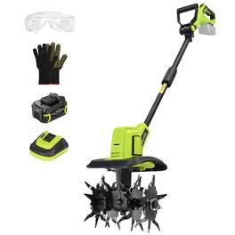 SnapFresh - 20V Cordless Tiller & Cultivator – 9" Width, 6.6" Depth, 4 Steel Tines, 3 Speed Settings, and 4.0Ah Battery - Green