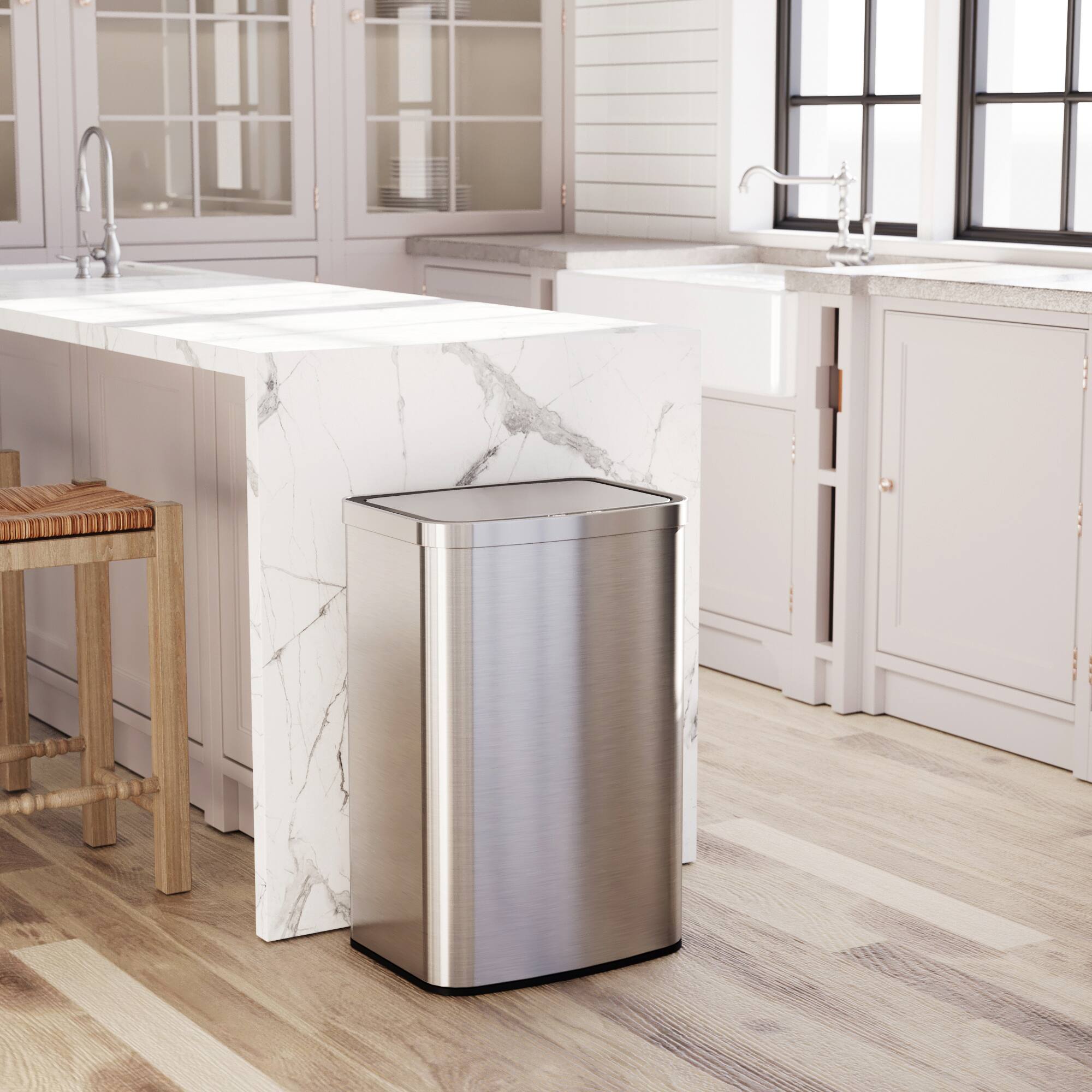 Alt View 4. Innovaze - 13.2 Gal./50 Liter Stainless Steel Rectangular Motion Sensor Trash Can for Kitchen - Sliver.