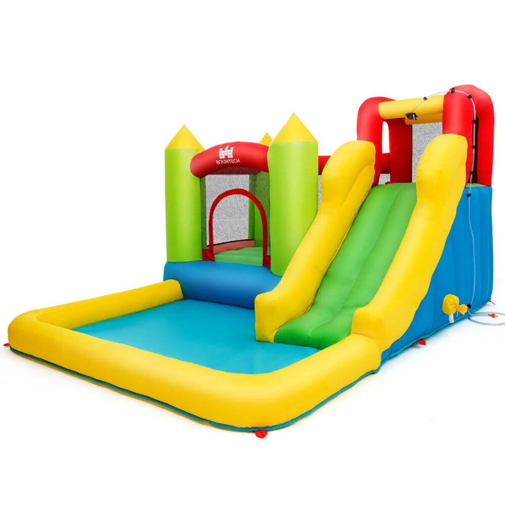 Angle. Pefilos - Outdoor Inflatable Bounce House with 480 W Blower, Jumping Castle Family Backyard Bouncy Castle, Durable Sewn with Extra - Green.