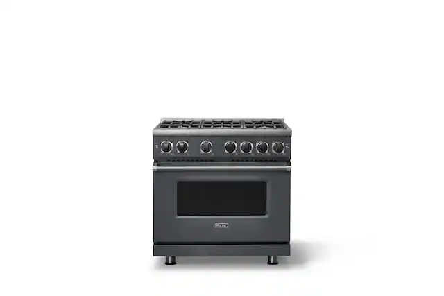 Front. Viking - 36 in. Wide 6 Burner Pro 7 Series 5.6 Cu. Ft. Freestanding Sealed Burner Gas Convection Range - Cast Black - Cast Black.