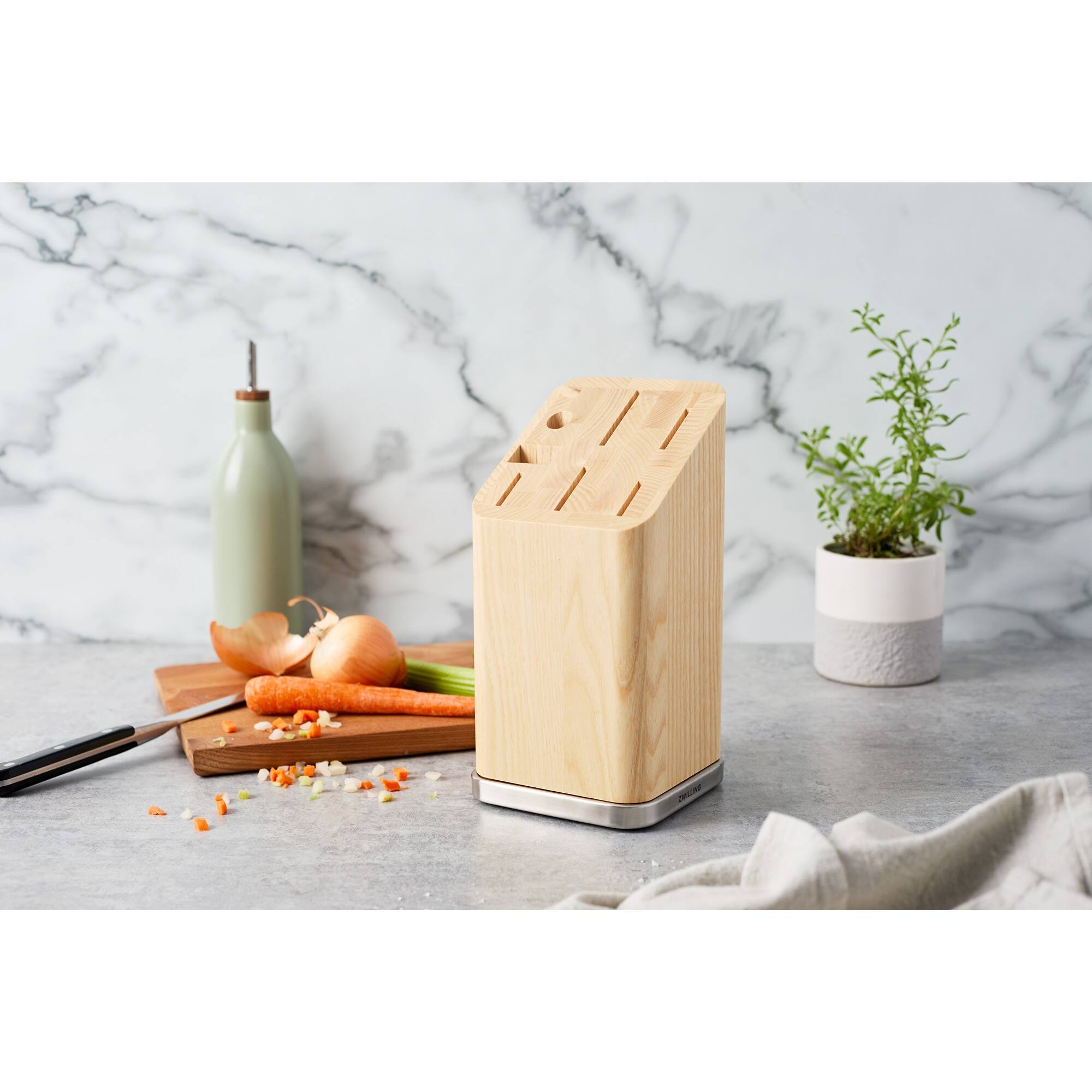 Alt View 1. ZWILLING - ZWILLING Storage Slanted Knife Block with Stainless Steel Base - Natural Ash (no knives included) - Natural.