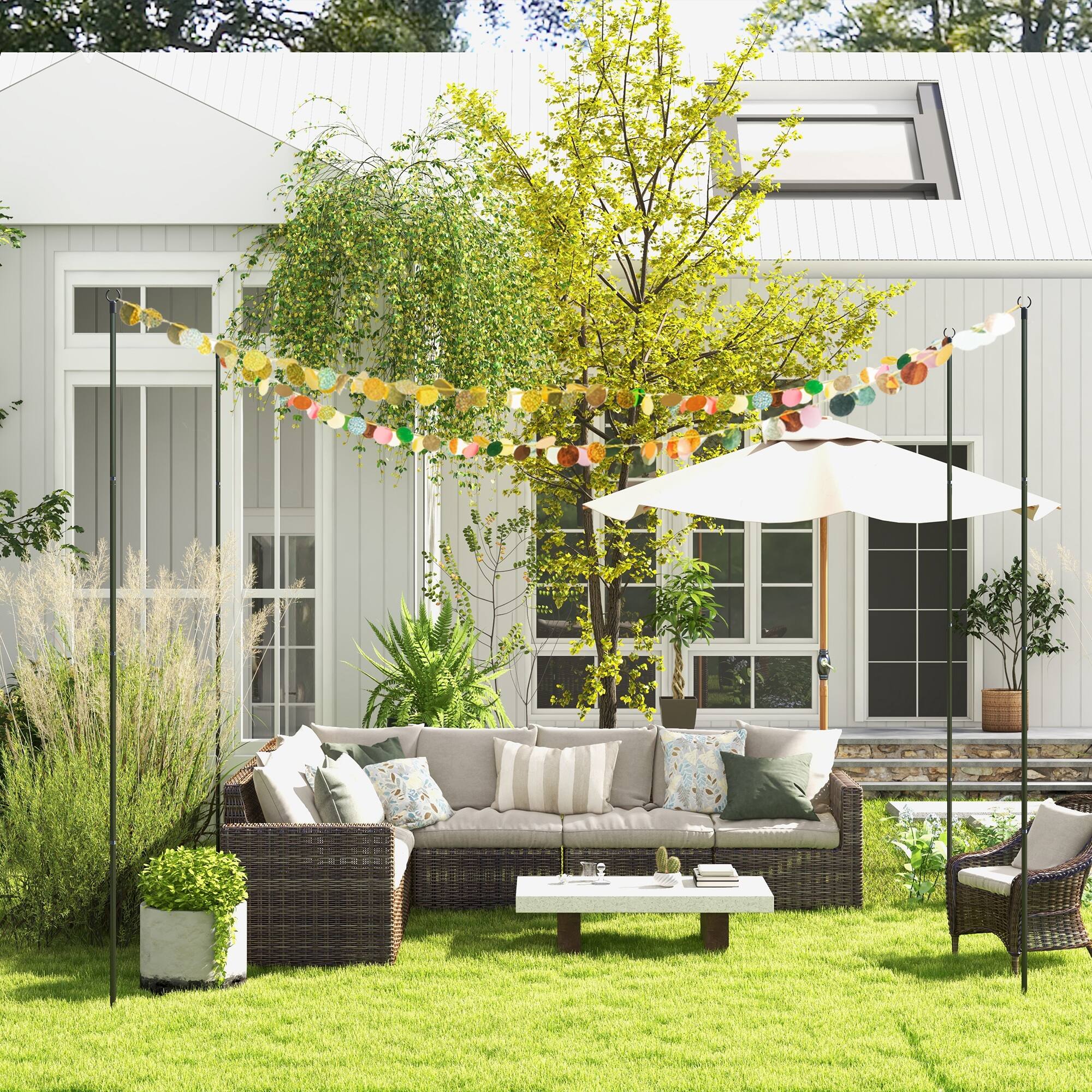 Angle. Outsunny - 4 Pack of String Light Poles, 10' Light Poles for Hanging Outside Decor, Steel Lighting Stand for Patio, Backyard - Black.