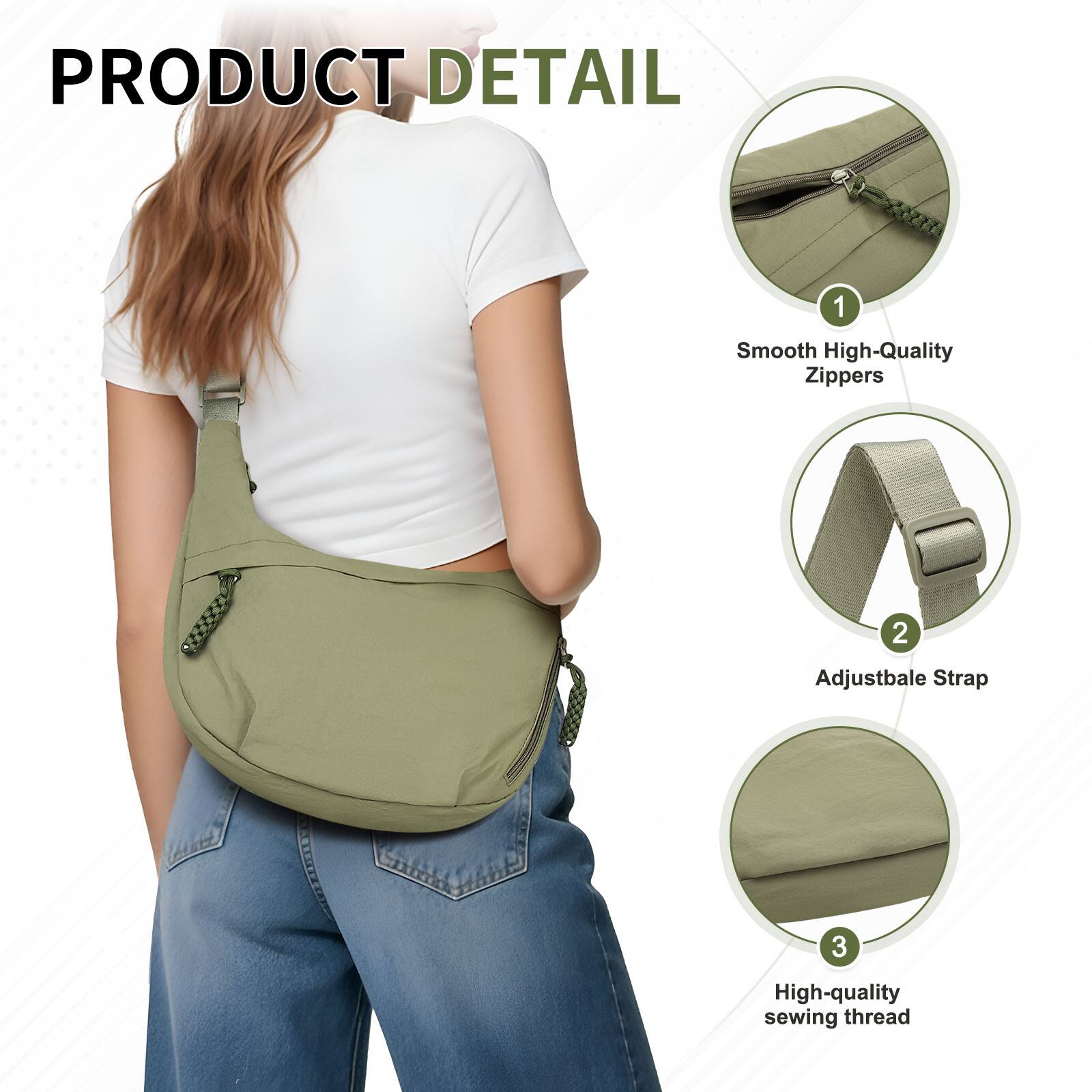 PRODUCT DETAIL

1. Smooth High-Quality Zippers
2. Adjustable Strap
3. High-quality sewing thread