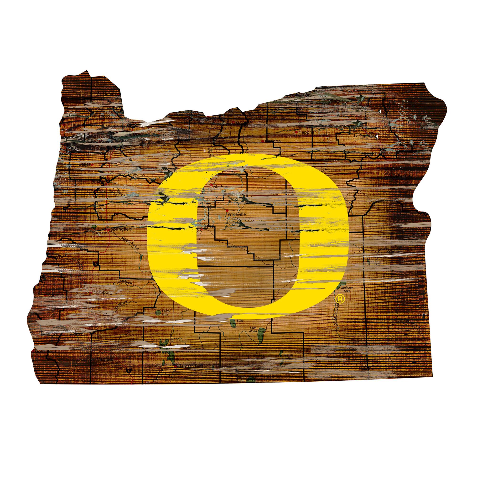 Oregon Ducks 23.5" x 23.5" Distressed State with Logo Sign
