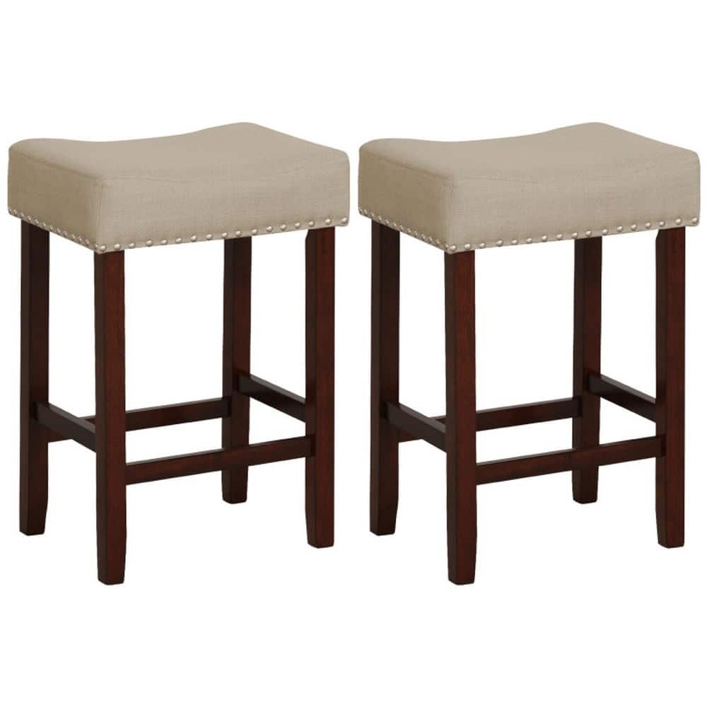 Kadyn - 2-Pc Set 24 In Bar Stool with Curved Seat Cushions- for Kitchen Island - Beige