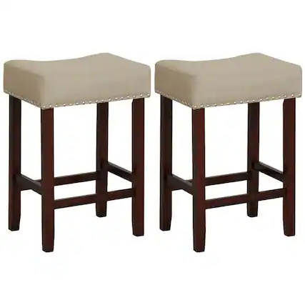 Front. Kadyn - 2-Pc Set 24 In Bar Stool with Curved Seat Cushions-Beige, for Kitchen Island - Beige.