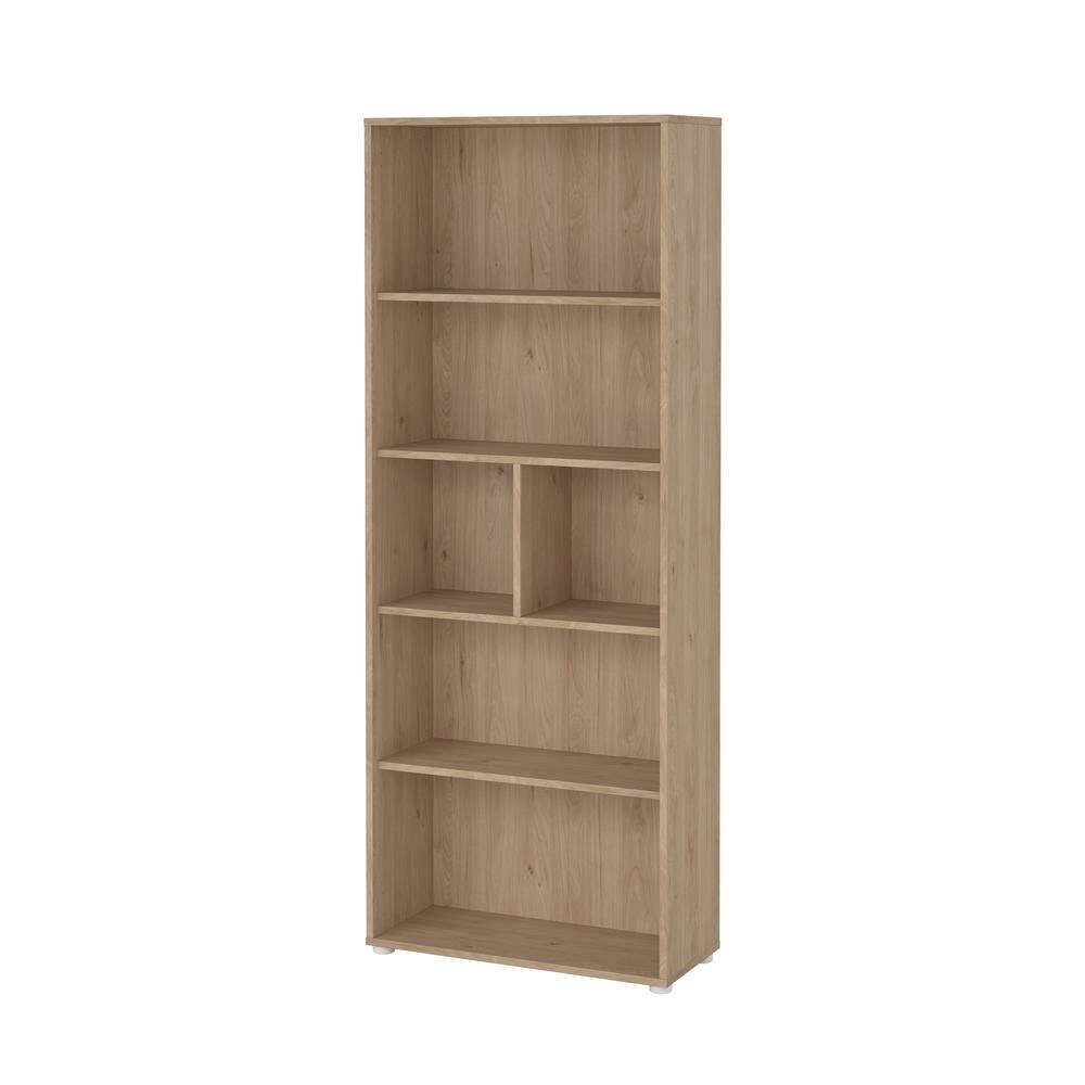 Back. FurniFact - 6-Shelf Bookcase with Adjustable Storage Shelves for Office Use - Brown.