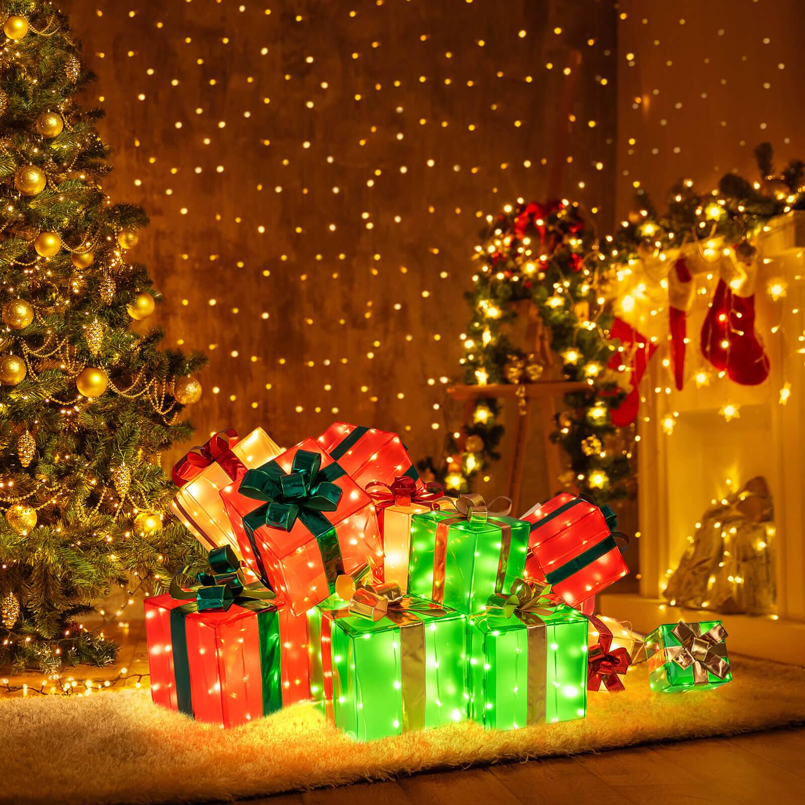 Alt View 4. Costway - Costway 5.6 FT Pre-Lit Gift Box Tower with Bowknot & 483 LED Light Bulbs, Ground Stakes - Multicolor.