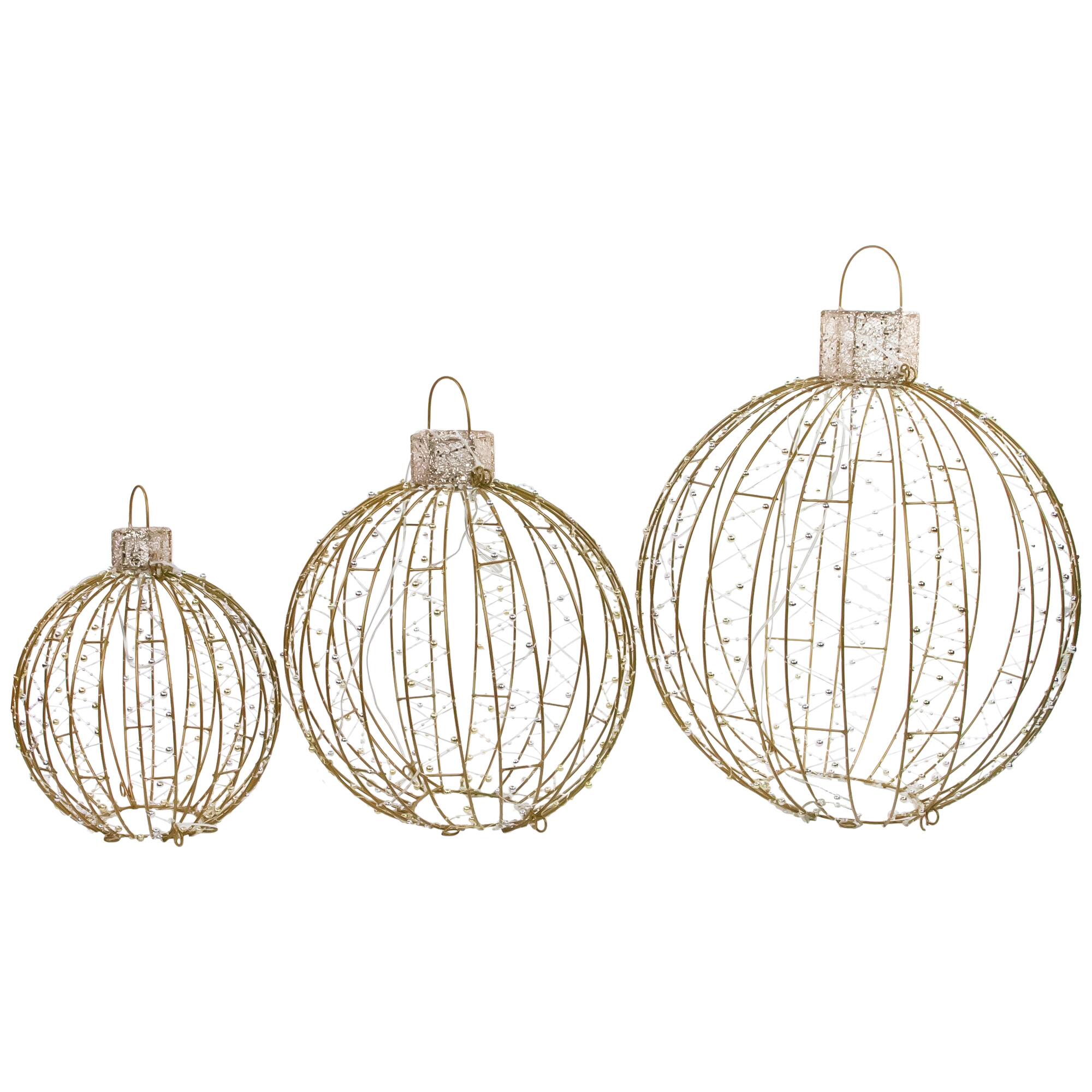 Alt View 2. Northlight - LED Lighted Hanging Ornaments Outdoor Christmas Decoration - Set of 3 - Gold.