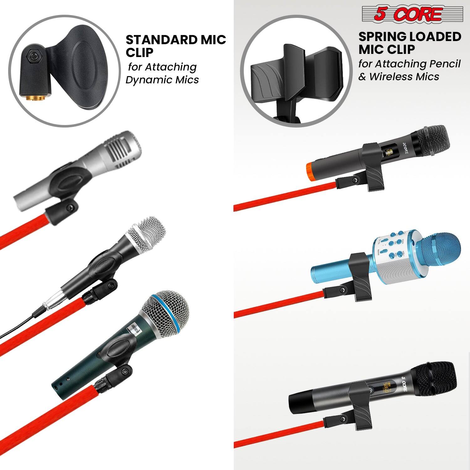 STANDARD MIC CLIP for Attaching Dynamic Mics, 5 CORE SPRING LOADED MIC CLIP for Attaching Pencil & Wireless Mics