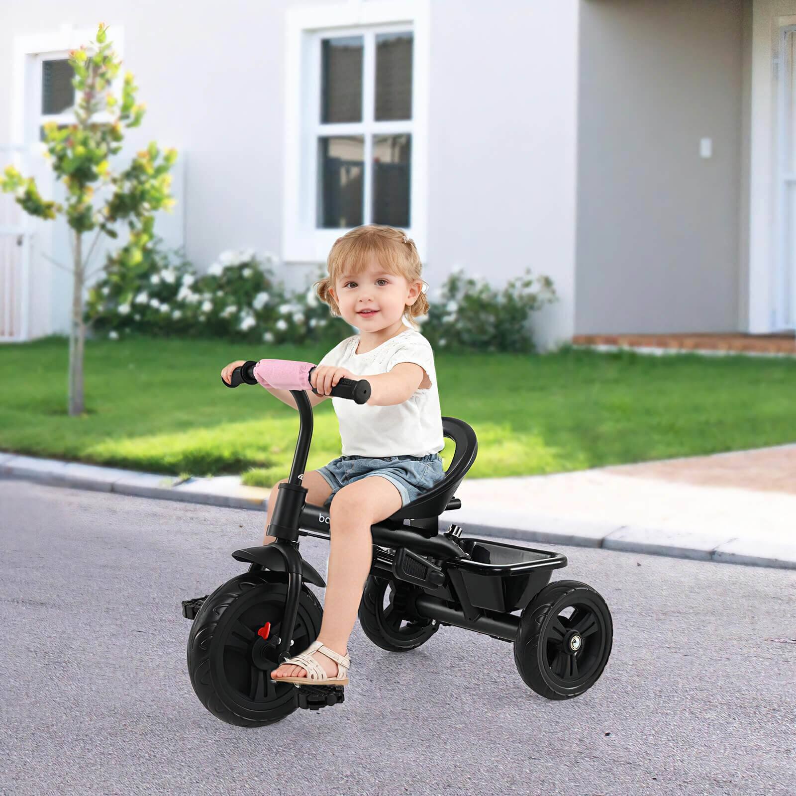 Alt View 3. Costway - Costway Toddler Tricycle, 7 in 1 Push Trike with Adjustable Canopy Parent Push Handle Seat - Pink,Black.