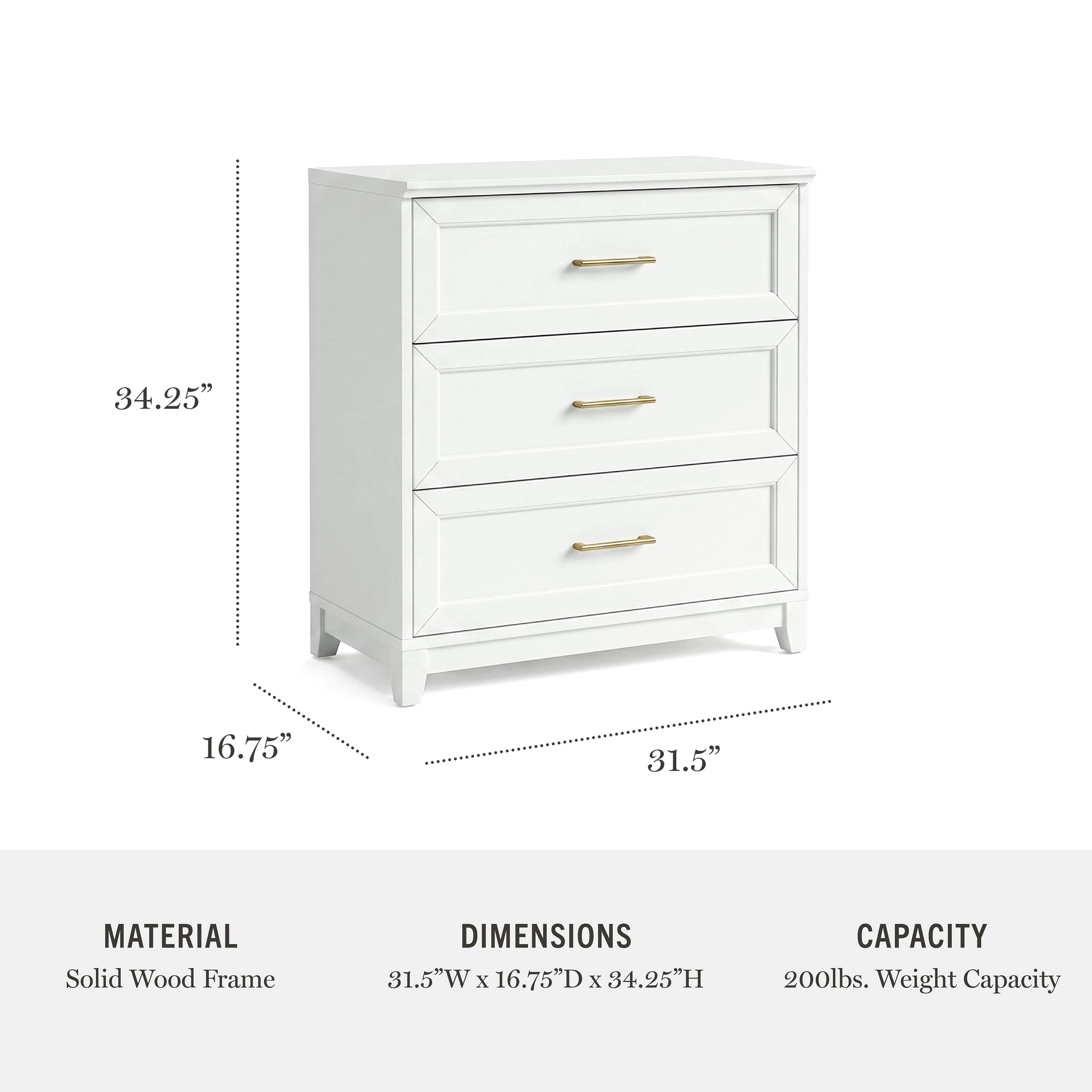 34.25" 16.75" 31.5"  
MATERIAL: Solid Wood Frame  
DIMENSIONS: 31.5"W x 16.75"D x 34.25"H  
CAPACITY: 200lbs. Weight Capacity