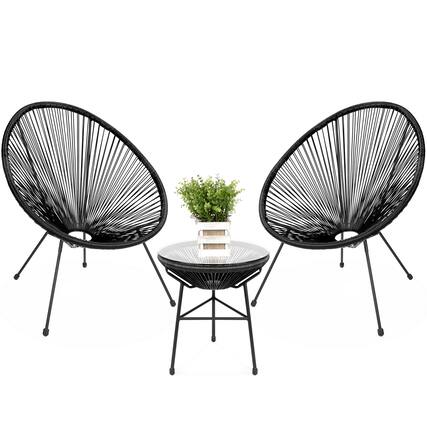 Front. Best Choice Products - Best Choice Products 3-Piece All-Weather Patio Acapulco Bistro Furniture Set w/ Rope, Glass Top Table - Black - Black.
