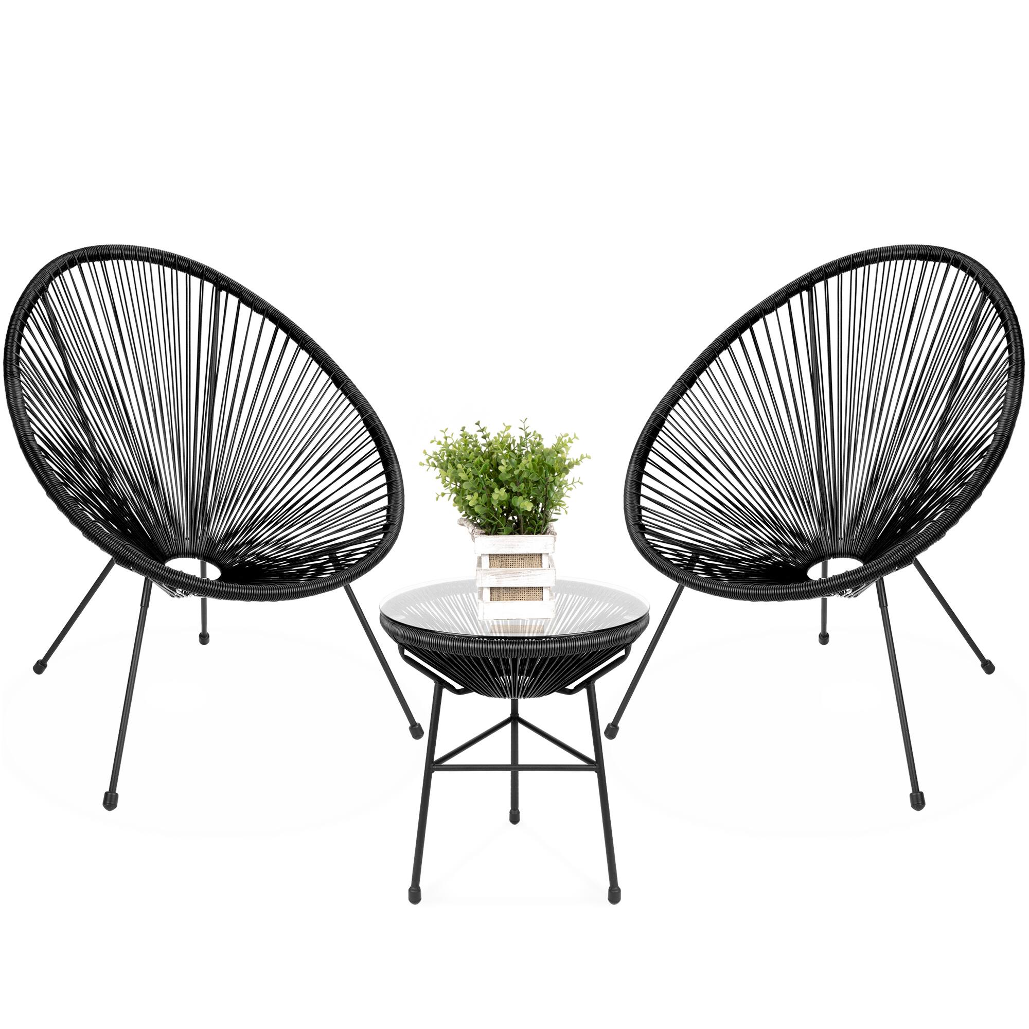 Front. Best Choice Products - Best Choice Products 3-Piece All-Weather Patio Acapulco Bistro Furniture Set w/ Rope, Glass Top Table - Black - Black.