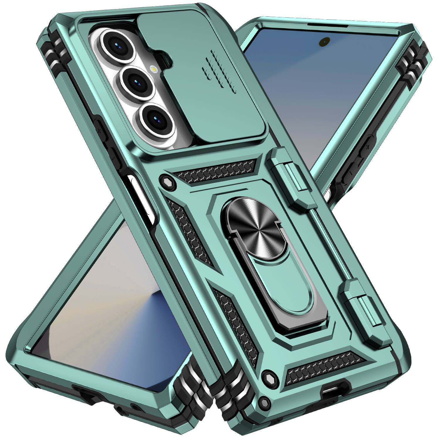 Angle. Dteck - For Samsung Galaxy Z Fold8 Ultra Heavy Duty Rugged Case Sliding Lens Cover Ring Kickstand Hinge Protection Cover - Darkgreen.