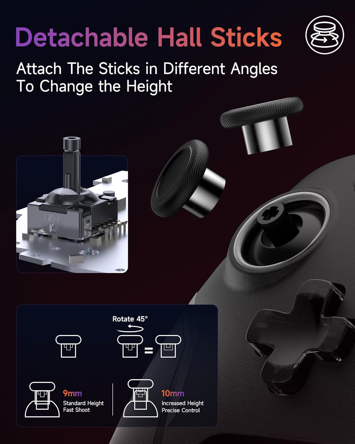 Detachable Hall Sticks

Attach The Sticks in Different Angles To Change the Height

Rotate 45°

9mm  
Standard Height  
Fast Shoot

10mm  
Increased Height  
Precise Control