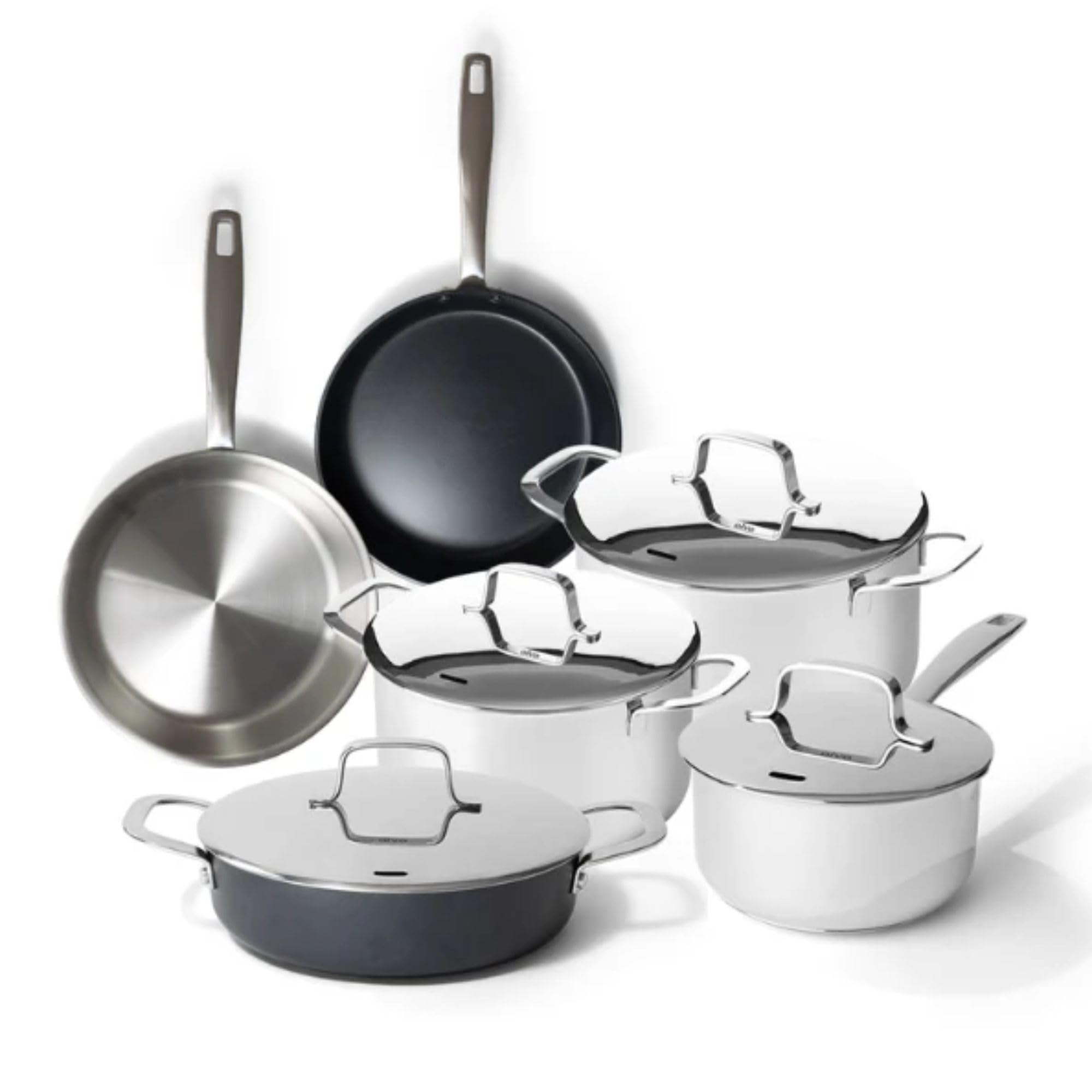 Alva - Maestro Cookware Set 10-Piece Set - Stainless Steel Pots and Nonstick Ceramic Frying Pans - Silver and Black