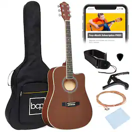 Best Choice Products - 41in Full Size Beginner Acoustic Guitar Set with Case, Strap, Capo, Strings - Dark Brown