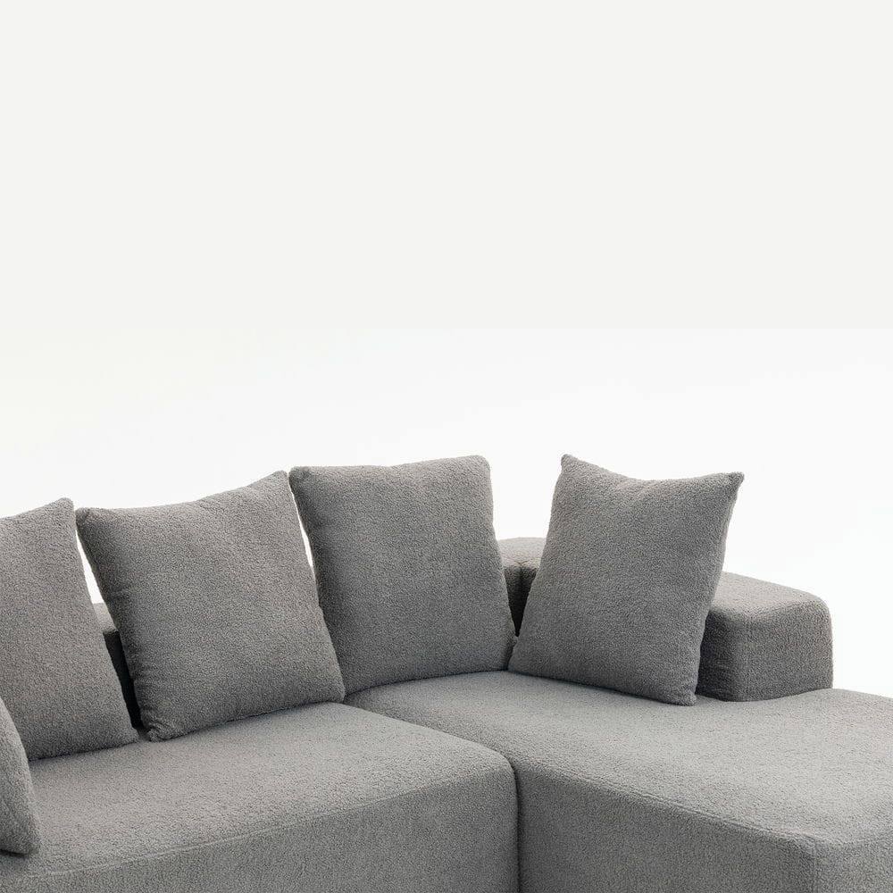 Alt View 8. Resenkos - Full Foam Compression Modular Sofa with 5 Throw Pillows, Flannelette Fabric, L-Shaped, Ideal for Small Space - Gray.