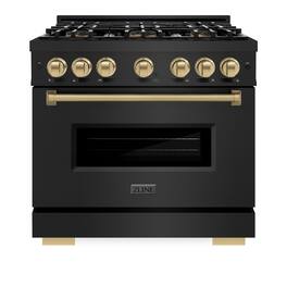 ZLINE - Autograph 36 in. 5.2 cu. ft. Classic Freestanding DuoPro Dual Fuel Range in Black Stainless Steel & Bronze Accents - Black Stainless Steel