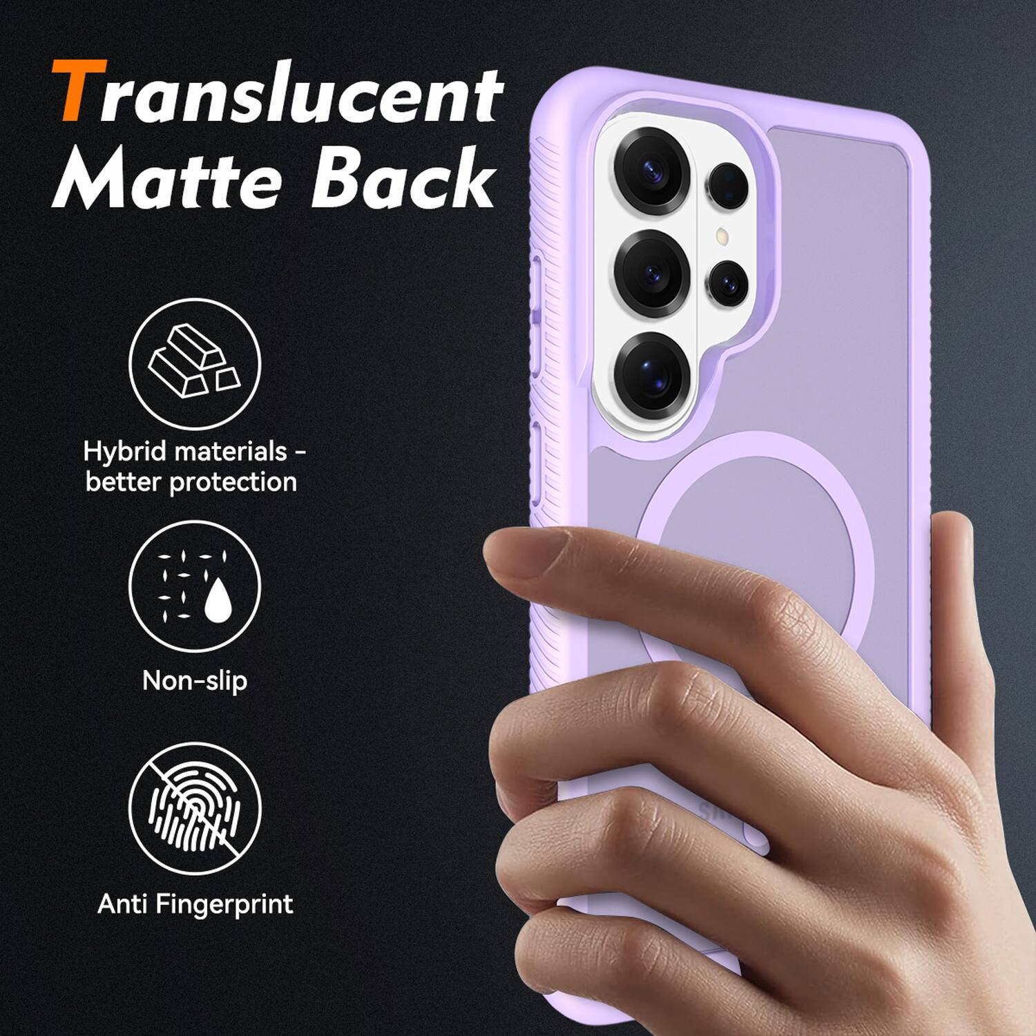 Translucent Matte Back Hybrid materials - better protection Non-slip Anti Fingerprint