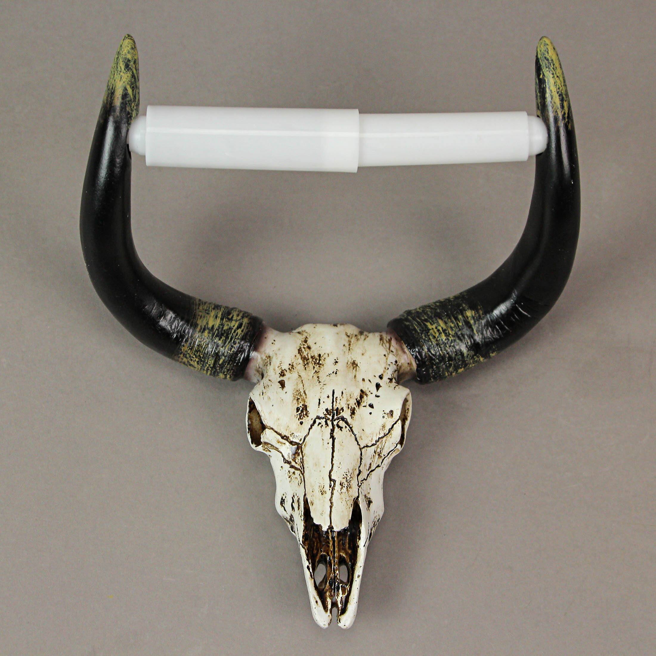 Alt View 5. Zeckos - Rustic Faux Steer Skull Decorative Toilet Paper Holder Resin Bathroom Home Decor - Black.