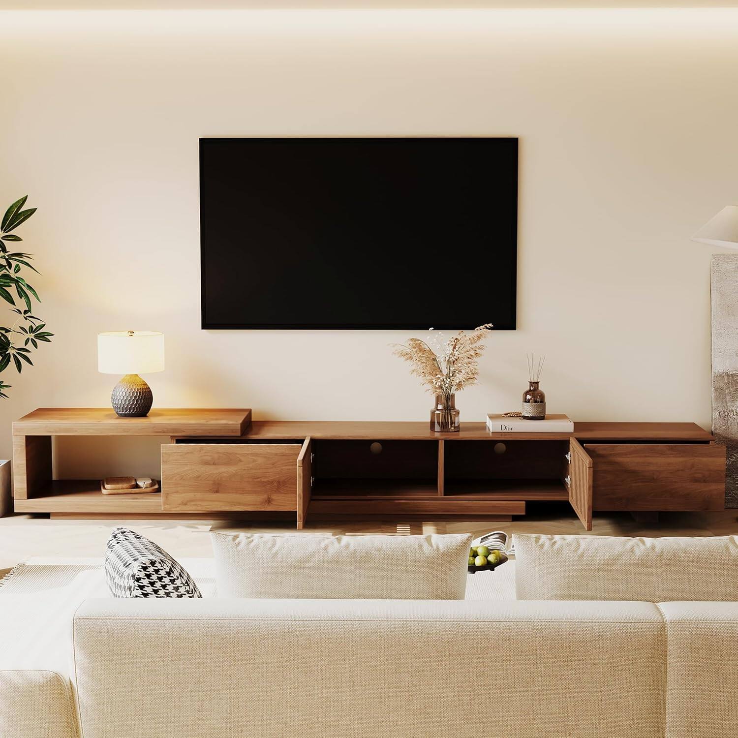 Alt View 6. luck idea - Extendable 78.54" Media Console TV Stand with Spacious Storage, Adjustable Entertainment Center for Living Room - Walnut color.