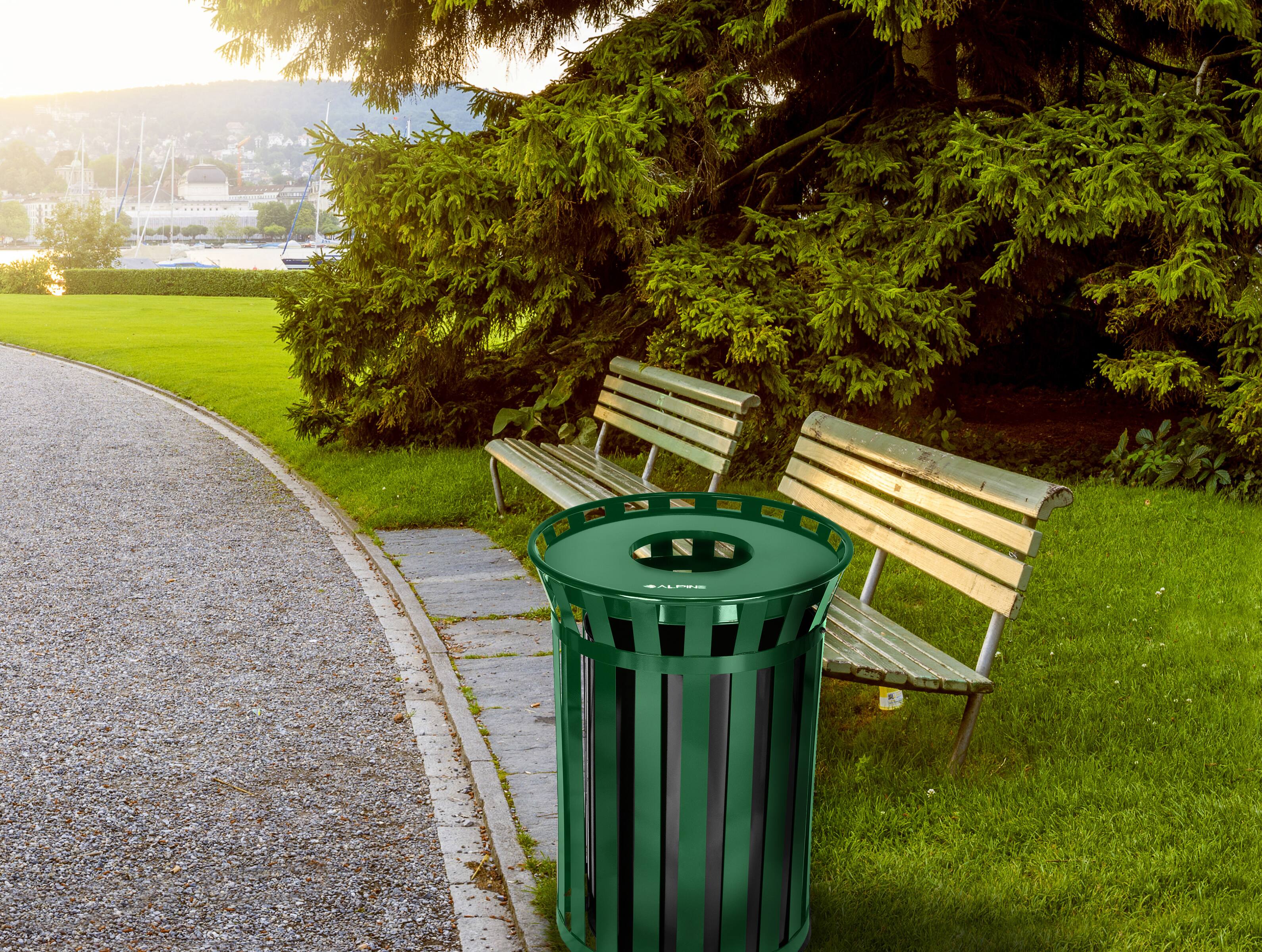 Alt View 8. Alpine Industries - 38 Gallon Outdoor Metal Recycling Bin Trash Can with Insert Liner - Green.