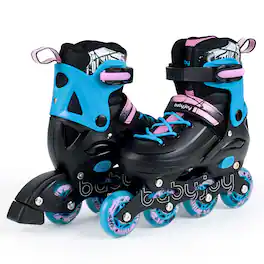 Costway - Kids Inline Skates, Adjustable Light-Up Roller Skates with Illuminating Wheels - Black
