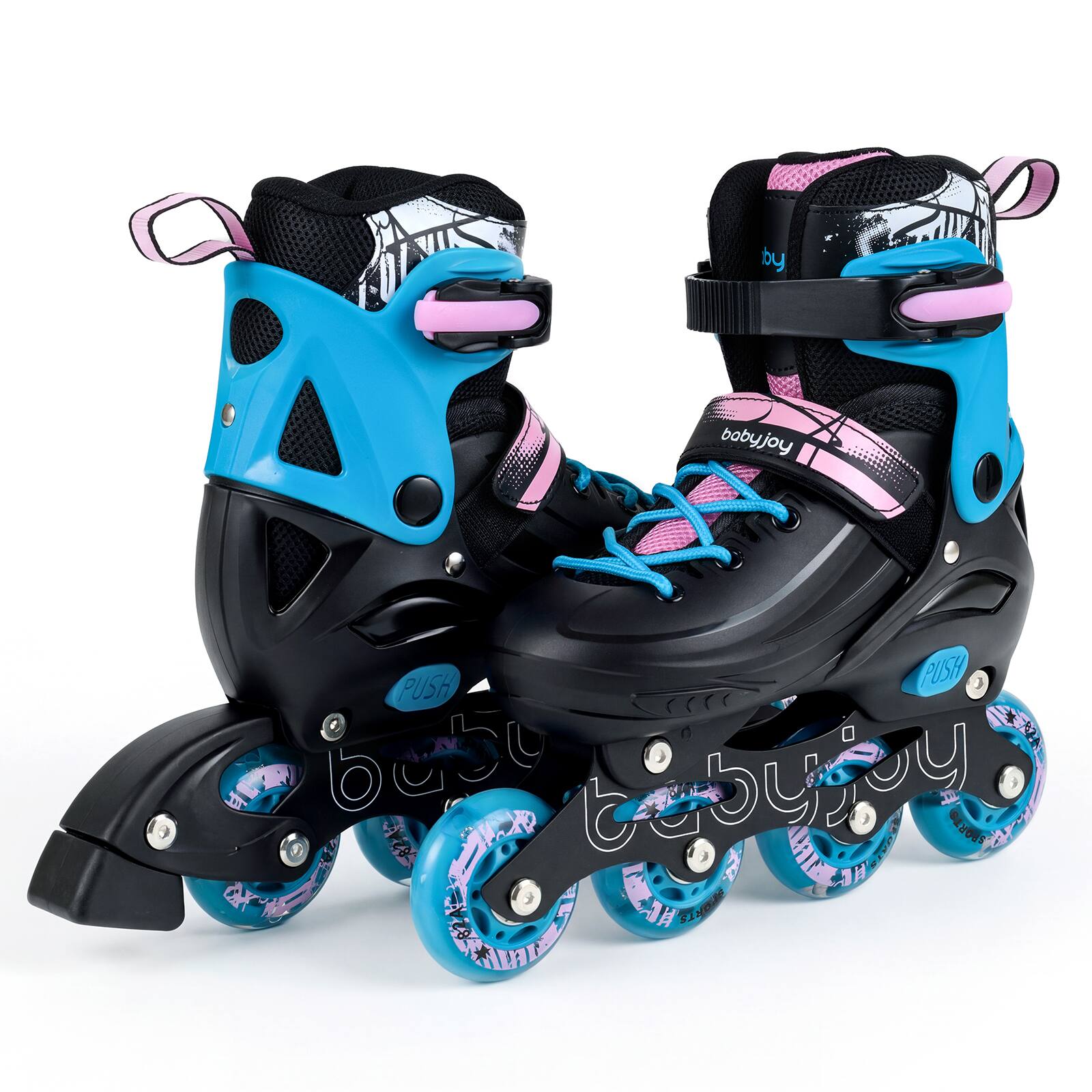 Costway - Kids Inline Skates, Adjustable Light-Up Roller Skates with Illuminating Wheels - Black