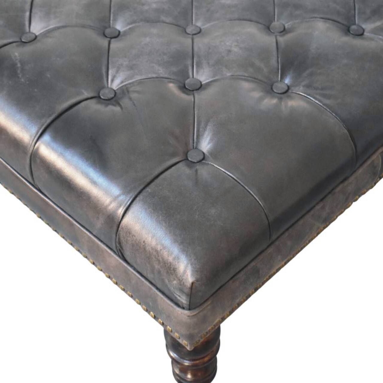 Alt View 1. Artisan Furniture - Artisan Furniture Solid Wood Black Leather Upholstered Ottoman, Black - Black.