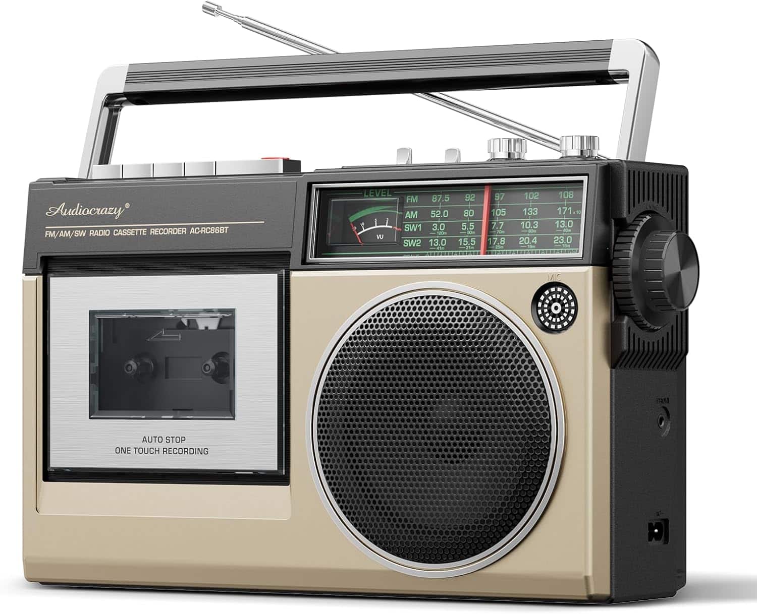 THIRSTY TURTLE - Portable Cassette Player w/ AM/FM Radio, Bluetooth, USB, Gold