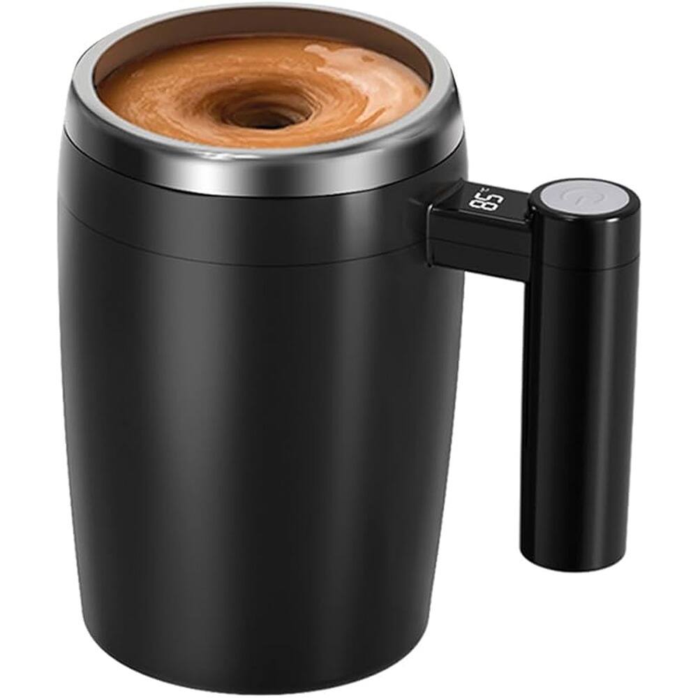 Front. Schertz - Automatic Magnetic Self-Stirring Coffee Mug – Stainless Steel Cup with Lid (Black) - black.