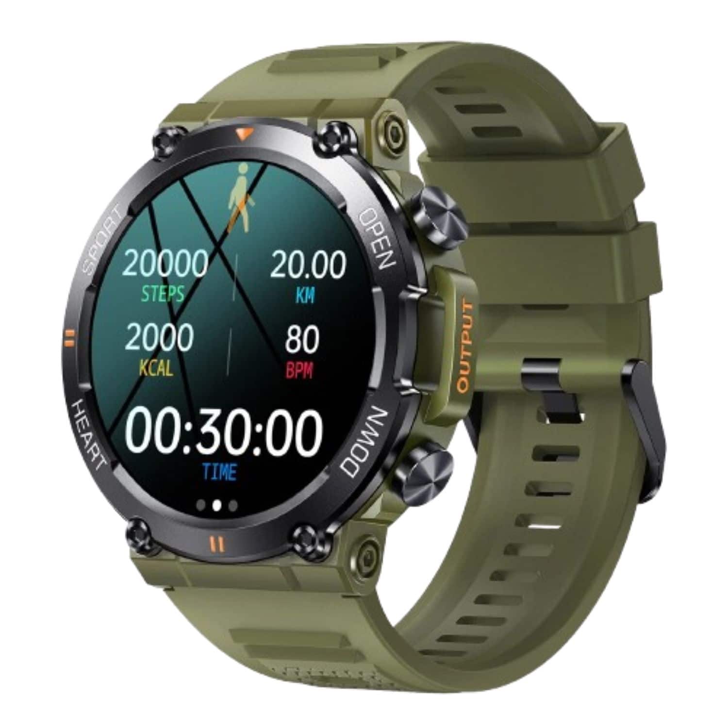 Home Collection - Men’s Smart Watch – Bluetooth Waterproof Military Tactical Fitness Tracker with Heart Rate Monitor, Step Counter & Sport - Green - (2025)