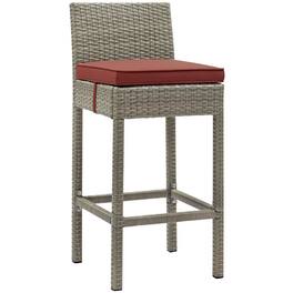Conduit Outdoor Patio Wicker Rattan Bar Stool by Modway - Light Gray Currant