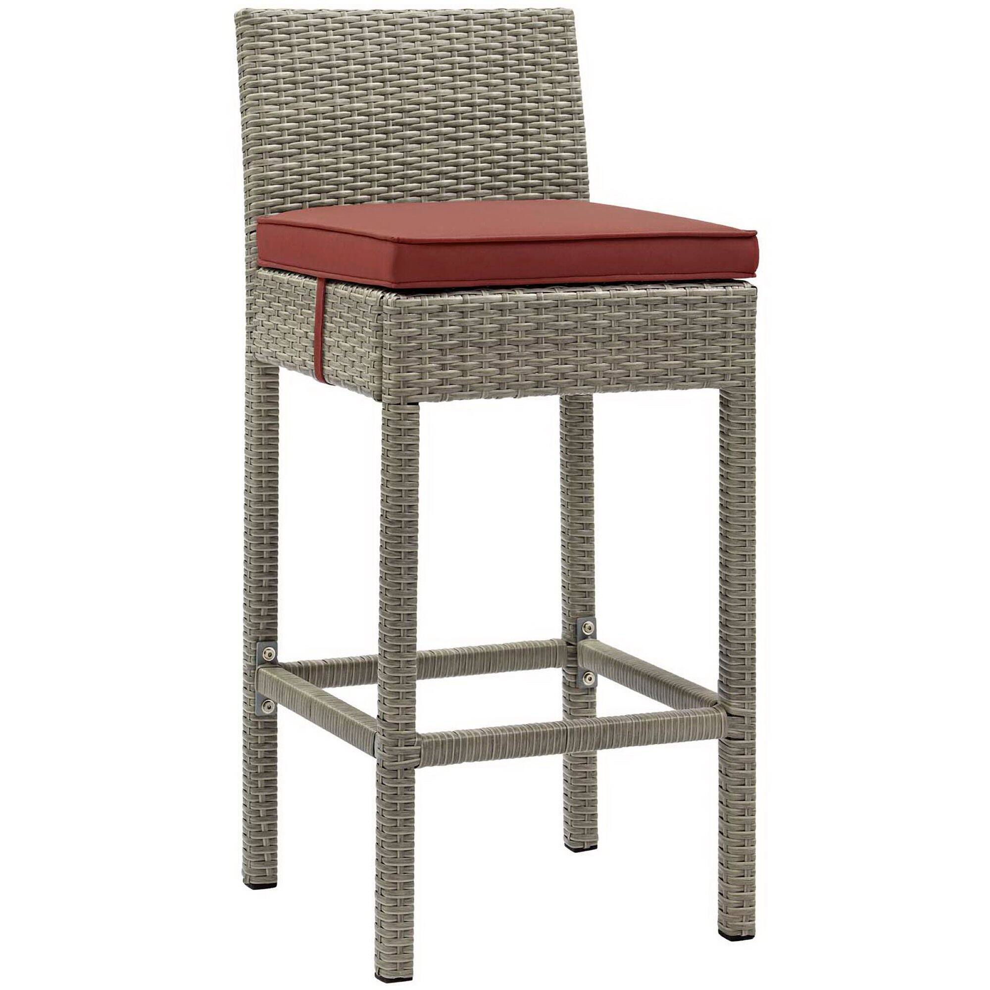 Front. Modway - Conduit Outdoor Patio Wicker Rattan Bar Stool by Modway - Light Gray Currant.