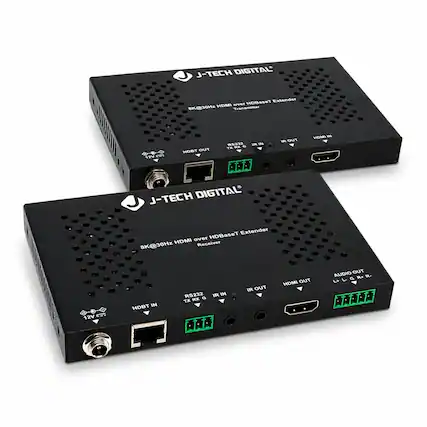 J-TECH DIGITAL HDBaseT Extender HDMI over HDBaseT Transmitter
HOMI IN
IR IN
IR OUT
HDBT OUT
12V C+
RS232 TX RX G
J-TECH DIGITAL HDBaseT Extender HDMI over HDBaseT Receiver
HDBT IN
IR IN
IR OUT
HDMI OUT
AUDIO OUT L+ L- R+ R-
12V C-
RS232 TX RX G