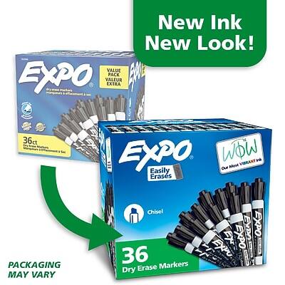 New Ink New Look!  
VALUE PACK 1 EXPO VALEUR EXTRA 36ct  
Easily Erases  
Chisel  
36 Dry Erase Markers  
PACKAGING MAY VARY