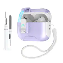 Dteck - Secure Lock Case For Airpods Pro 3rd Gen (2025) Shockproof Rugged Phone Stand Cover With Anti-Loss Strap + Clean Pen - Whitepurple