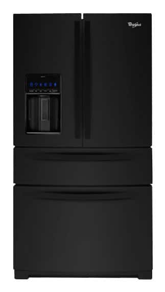 Front. Whirlpool - 26.2 Cu. Ft. 4-Door French Door Refrigerator with Thru-the-Door Ice and Water - Black.