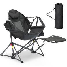 Front. Ainfox - Ainfox Hammock Camping Chair, Portable Heavy Duty Folding Swing Chair for Adults with Carrying Bag & Optional Footrest - Black-with Footrest.