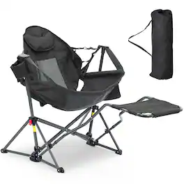 Ainfox - Hammock Camping Chair with Footrest & Carrying Bag Foldable Portable Rocking Chairs for Adults - Black