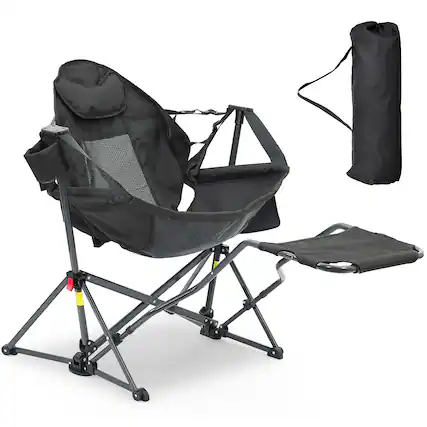Front. Ainfox - Ainfox Hammock Camping Chair with Footrest & Carrying Bag Foldable Portable Rocking Chairs for Adults - black.