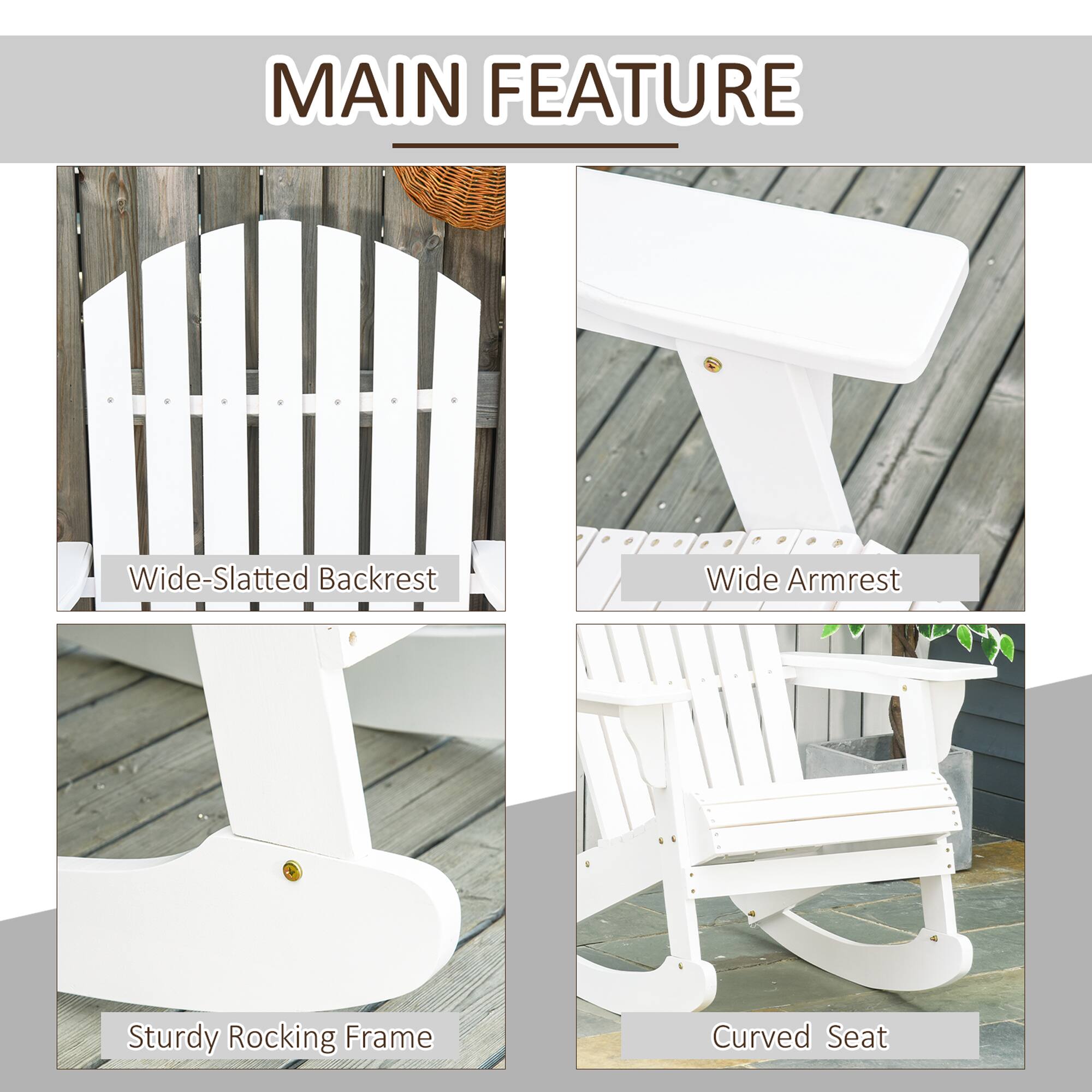 MAIN FEATURE

- Wide-Slatted Backrest
- Wide Armrest
- Sturdy Rocking Frame
- Curved Seat