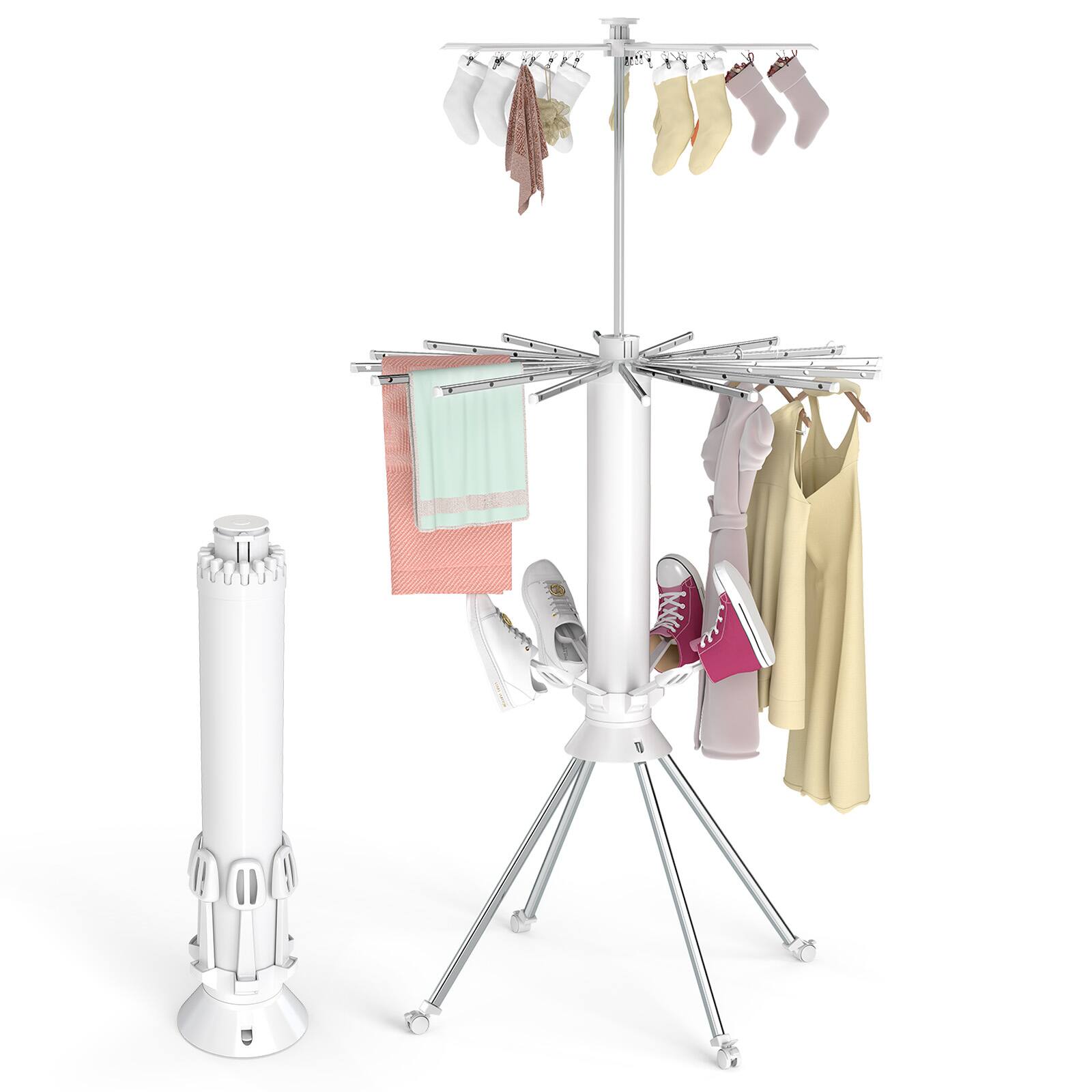Front. Sugift - Foldable Clothes Drying Rack with Wheels, Double-Layer Heavy-Duty Laundry Stand for Indoor and Outdoor Use - White.