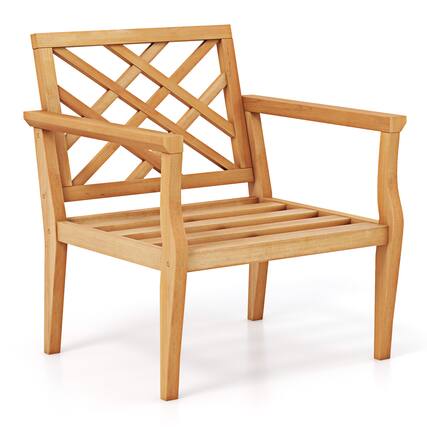 Front. Sugift - Teak Wood Slatted Patio Chair Armchair with Cozy Backrest and Armrests - Natural.