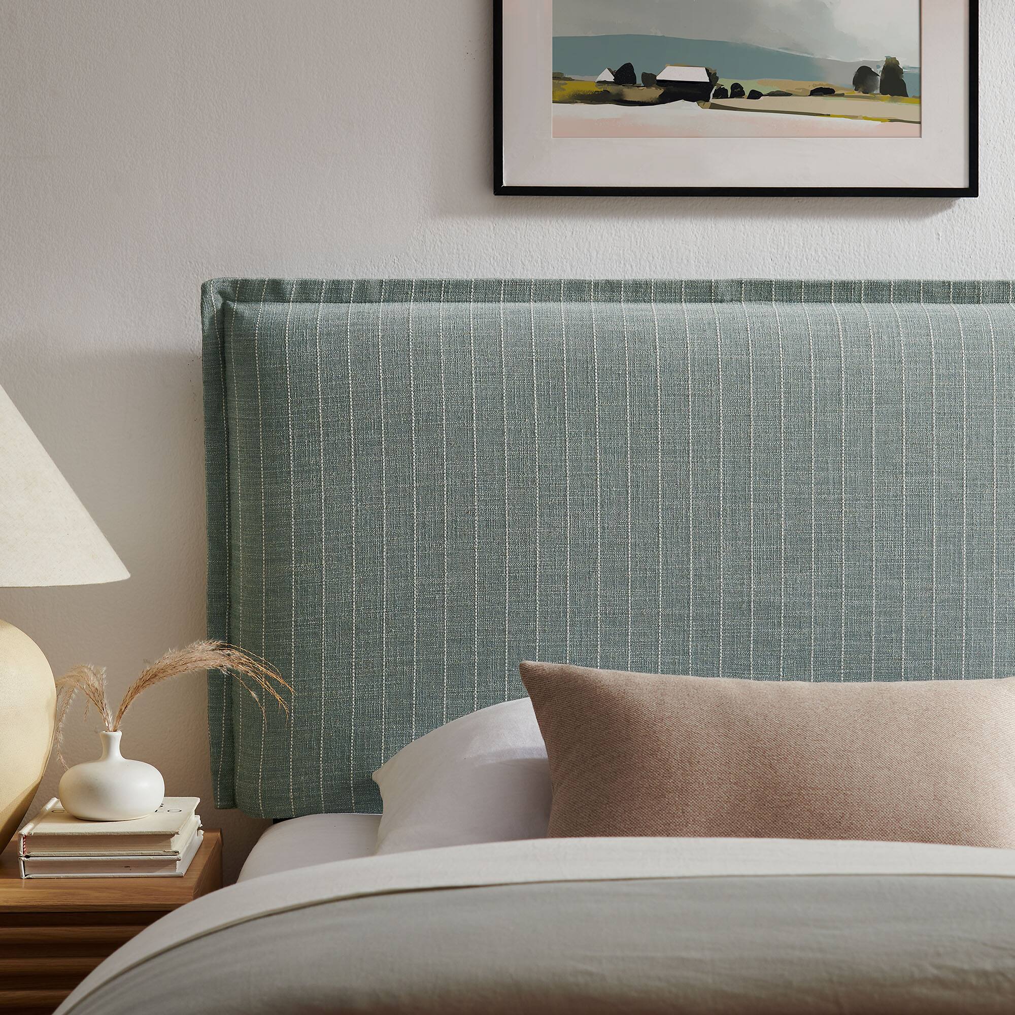 Alt View 1. Modway - Camille Striped Linen Blend Headboard by Modway - Spa Blue Stripe.